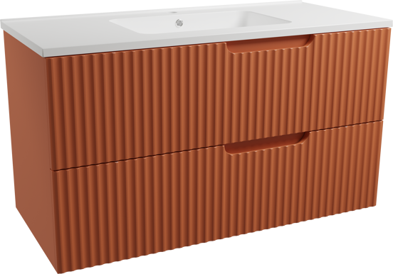 Linie Ribbo meuble salle de bains suspendu 100 x 46 cm cotto avec Vano plan simple en marbre composite blanc brillant, Nervure circulaire symétrique verticale