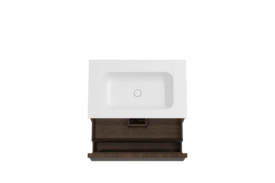 Balmani Forma meuble salle de bains suspendu 90 x 55 cm chêne fumé avec Tablo Strada plan simple en marbre composite blanc mat, Nervure droite symétrique verticale