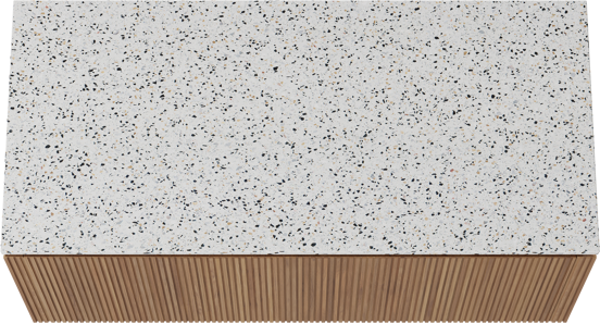 Balmani Eclips meuble salle de bains suspendu 120 x 55 cm Teck avec Stretto tablette simple ou double en Bianco Nero Terrazzo, Nervure droite symétrique verticale