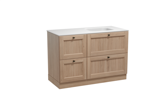 Balmani Lemon meuble salle de bains à poser 120 x 55 cm chêne vieilli avec Tablo Arcato vasque asymétrique droite en solid surface blanc mat