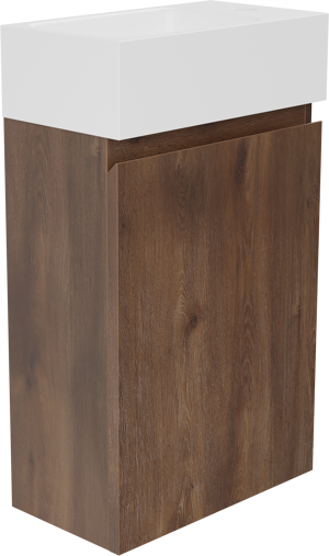 Lado zwevend toiletmeubel 40 x 22 cm bruine eik met Vano wastafel in glanzend composiet marmer
