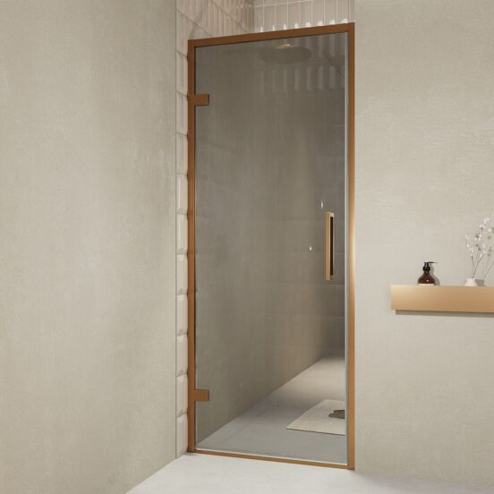 Balmani Senses Design douche draaideur links 90 cm x 210 cm Reflex spiegelglas, Brushed Rosegold profielen, met coating