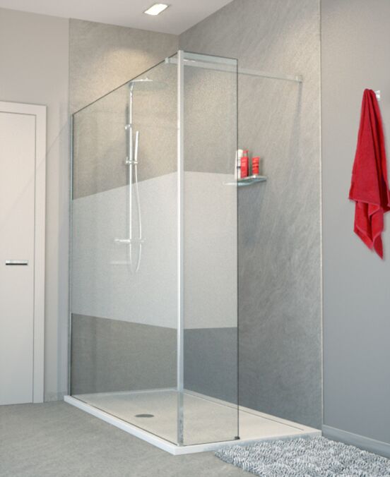Balmani Modular inloopdouche met vaste zijwand 160 x 200 cm helder glas met matte strook glanzend chroom profiel