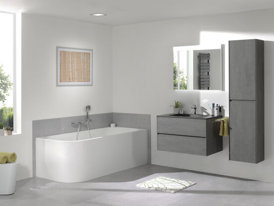 Storke Edge zwevende wastafelonderkast 85 x 52 cm beton donkergrijs 2 lades