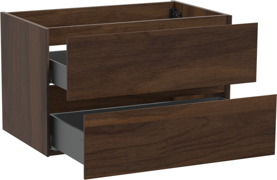 Storke Edge zwevende wastafelonderkast 85 x 52 cm notenhout 2 lades
