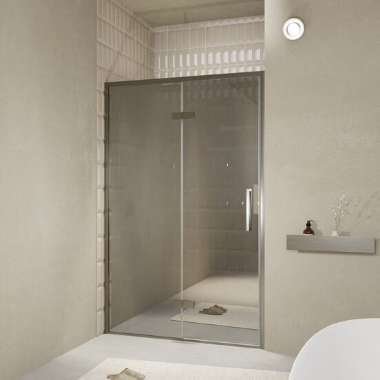 Balmani Senses Design porte pivotante à gauche 140 cm x 210 cm verre Miroir Reflex, Profil Brushed GunMetal, coating inclus