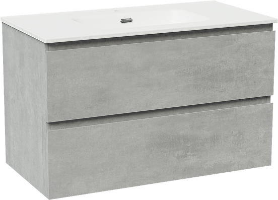 Linie Lado hängendes Möbelstück Set: 90 x 46 cm, Beton dunkelgrau, mit Baro Einzelwaschtisch, Porzellan Weiß matt