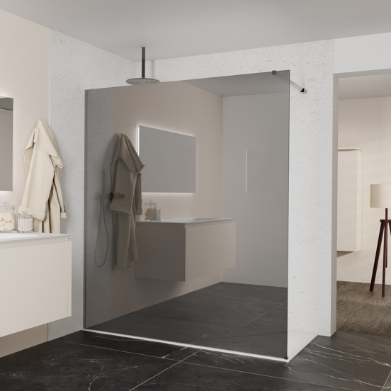 Balmani Modular douche à l'italienne: 180 x 200 cm, Verre miroir reflex, avec coating, Profil Brushed GunMetal