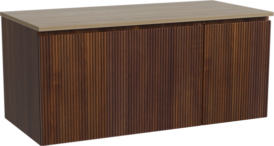 Storke Ribs zwevend badmeubel 110 x 52 cm notenhout met Panton enkel wastafelblad in melamine ruw eiken, Verticale symmetrische rechte ribbel