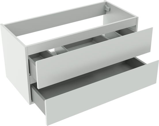 Storke Delta zwevende wastafelonderkast 100 x 48 cm 2 sifonuitsparingen mat wit 2 lades 2 sifonuitsparingen