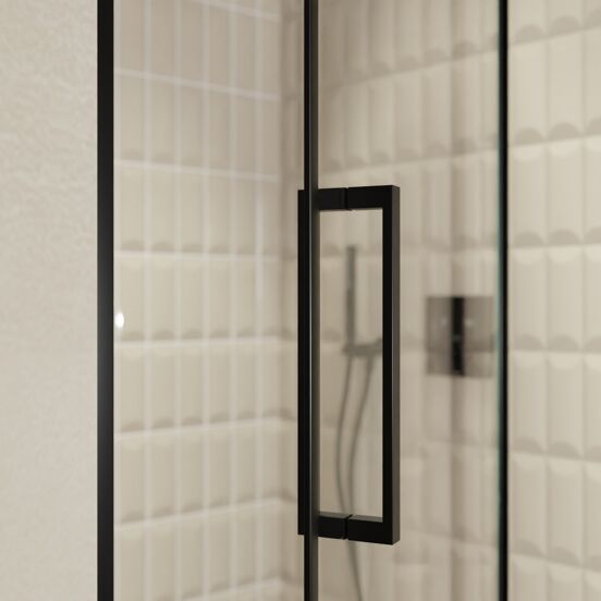 Balmani Senses Design douche draaideur rechts 120 cm x 210 cm Helder glas, Zwarte profielen, met coating