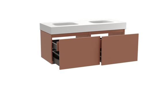 Balmani Sfera hängendes Möbelstück Set: 135 x 55 cm, Cotto, mit Arcato Doppelwaschtisch, Solid Surface Weiß matt