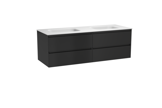 Balmani Mitra meuble salle de bains suspendu 150 x 55 cm noir mat avec Tablo Arcato double vasque en solid surface blanc mat