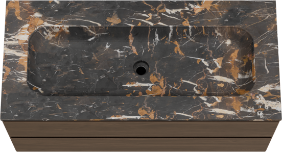 Balmani Mitra meuble salle de bains suspendu 120 x 55 cm noyer américain avec Tablo Arcato lavabo simple pour 2 trous de robinet en marbre portoro gold