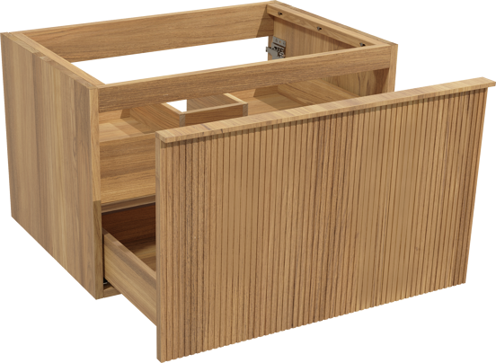 Balmani Forma zwevende wastafelonderkast 75 x 55 cm teakhout 2 lades vert. sym. groef