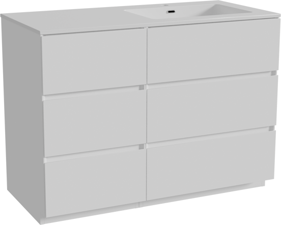 Storke Edge staand badkamermeubel 110 x 52 cm glanzend wit met Diva asymmetrisch rechtse wastafel in composietmarmer glanzend wit