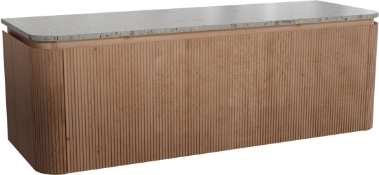 Balmani Moon hängendes Möbelstück Set: 160 x 55 cm, Naturbelassene Eiche, mit Moon Einzel- oder Doppel Waschtischplatte, Terrazzo in Greige, Vertikale symmetrische gerade Rippe
