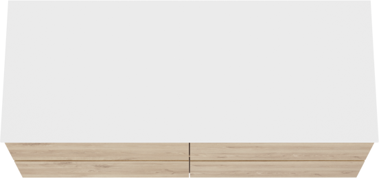 Balmani Lucida zwevend badkamermeubel 135 x 55 cm ruwe eik met Stretto enkel of dubbel tablet in solid surface mat wit
