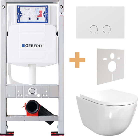 Luca Varess Moreno wc suspendu blanc brillant bride de rinçage fine avec Geberit Sigma réservoir de chasse encastré UP320 avec cadre Burda et plaque de commande