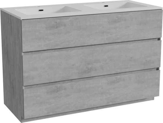 Storke Edge staand badkamermeubel 120 x 52 cm beton donkergrijs met Diva dubbele wastafel in composietmarmer glanzend wit