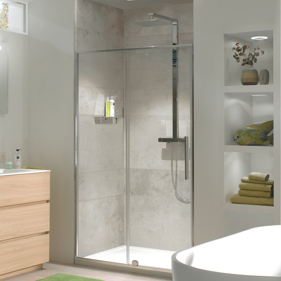 Luca Varess Morano douche schuifdeur 120 x 190 cm helder glas glanzend chroom profiel