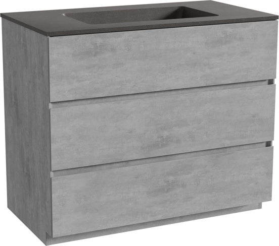 Storke Edge freistehendes Möbelstück Set: 95 x 52 cm, Beton dunkelgrau, mit Scuro Einzelwaschtisch, Quarz Schwarz matt