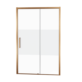 Balmani Senses Design douche schuifdeur rechts 160 cm x 210 cm Helder glas met matte strook glas, Brushed Rosegold profielen