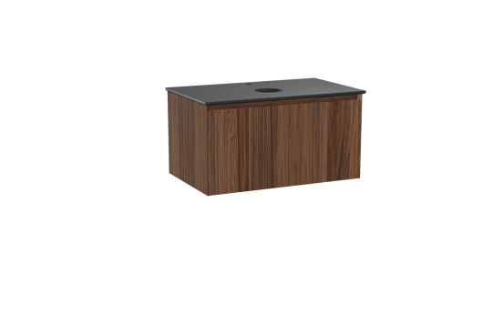 Balmani Idra hängendes Möbelstück Set: 90 x 55 cm, Nussbaum, mit Facetta Einzel Waschtischplatte, Schwarzes Granit