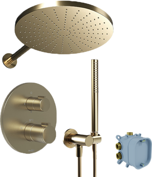 BLAUFOSS Smartbox Round thermostatische kraan Inbouw regendoucheset met regendouchekop 30 cm brushed champagne gold