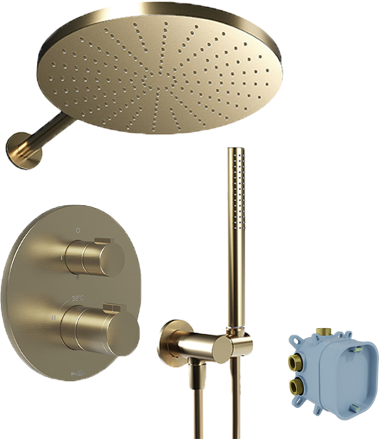 Blaufoss Smartbox Round robinet thermostatique Set de douche pluie encastré avec douche de tête 30 cm brushed champagne gold