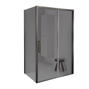 Balmani Senses Design douche en coin avec porte coulissante à droite et paroi latérale fixe, 120 x 90 cm, Miroir Reflex, Profil Brushed GunMetal