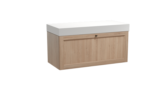 Balmani Lemon zwevend badkamermeubel 120 x 55 cm verweerde eik met Dominus enkel of dubbel tablet in solid surface mat wit