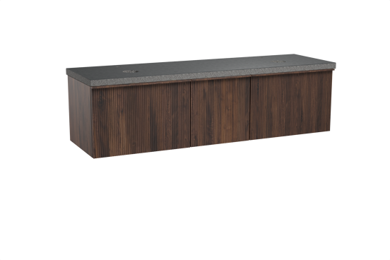 Balmani Forma meuble salle de bains suspendu 180 x 55 cm noyer américain avec Rock tablette double en granit noir, Nervure droite symétrique verticale