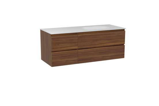 Balmani Lucida meuble salle de bains suspendu 135 x 55 cm noyer américain avec Tablo Oval vasque asymétrique droite en solid surface blanc mat