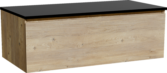 Storke Edge hängendes Möbelstück Set: 105 x 52 cm, Rohe Eiche, mit Panton Einzel Waschtischplatte, Pulverbeschichtetes MDF Schwarz matt