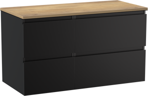 Linie Lado zwevend badkamermeubel 100 x 46 cm mat zwart met Lado enkel of dubbel tablet in melamine natuur eik
