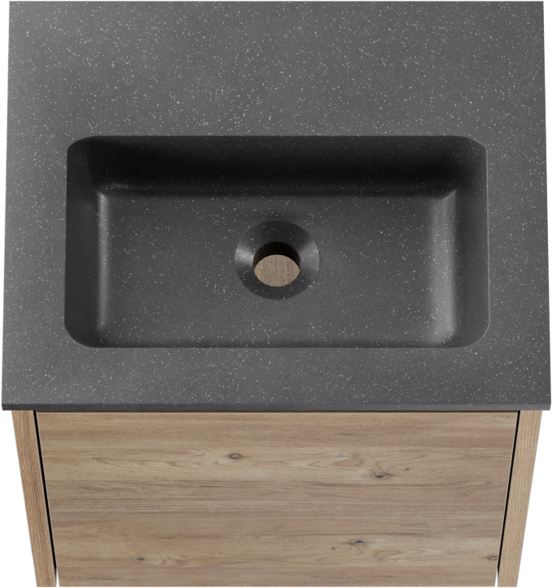 Storke Seda meuble salle de bains suspendu 45 x 35 cm chêne brut avec Scuro plan simple en Quartz noir mat