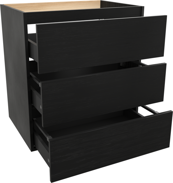Balmani Lucida stehender Waschbeckenunterschrank: 75 x 55 cm, Eiche Schwarz, 3 Schubladen