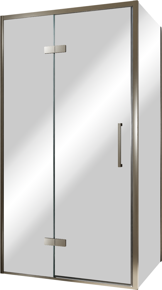Balmani Senses Design douchehoek met linkse draaideur en vaste zijwand, 100 x 100 cm, Reflex spiegelglas, Brushed GunMetal profielen, met coating