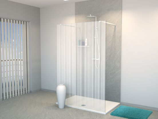 Balmani BMSS douche à l'italienne avec paroi autoportante 140 x 200 cm verre code barre blanc profil blanc mat