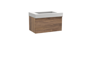 Balmani Forma hängendes Möbelstück Set: 90 x 55 cm, Amerikanischer Nussbaum, mit Modus Einzelwaschtisch, Solid Surface, Weiß matt, Horizontale symmetrische gerade Rippe