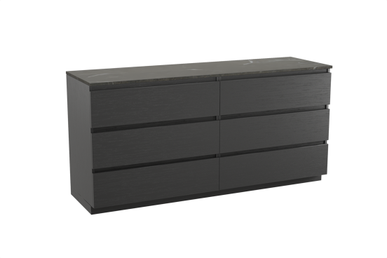 Balmani Lucida meuble salle de bains à poser 180 x 55 cm chêne noir avec Stretto tablette simple ou double en marbre pietra grey