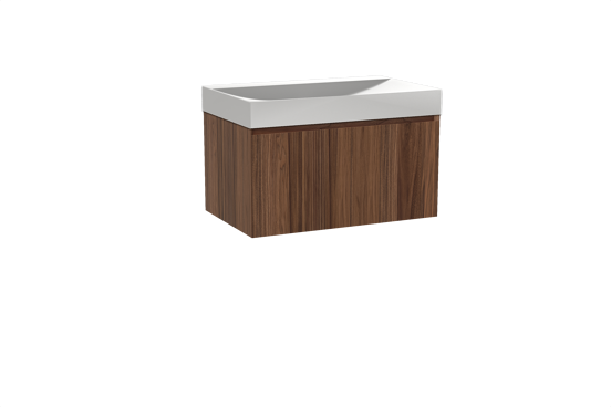 Balmani Idra zwevend badkamermeubel 90 x 55 cm notelaar met Wave enkele wastafel in solid surface mat wit