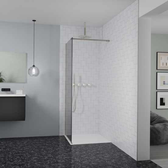 Balmani Modular douche à l'italienne: 80 x 200 cm, Verre miroir reflex, avec coating, Profil Brushed CoolMetal