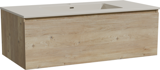 Storke Edge meuble salle de bains suspendu 105 x 52 cm chêne brut avec Diva plan simple en top solid soie grise