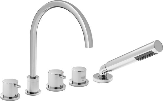 Blaufoss Round 5-Löcher Badewannenrand-Armatur mit Brausekopf, Chrom glänzend