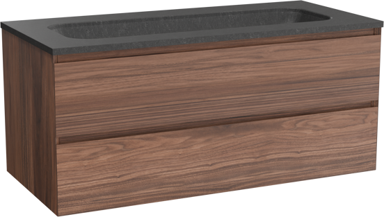 Balmani Mitra meuble salle de bains suspendu 120 x 55 cm noyer avec Tablo Arcato lavabo simple pour 2 trous de robinet en granit noir