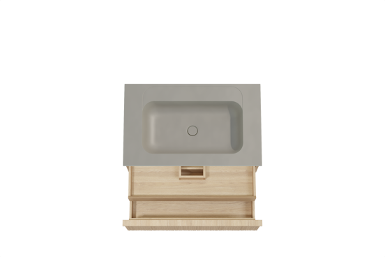 Balmani Forma meuble salle de bains suspendu 90 x 55 cm chêne naturel avec Tablo Strada plan simple en marbre composite soie grise, Nervure circulaire asymétrique verticale