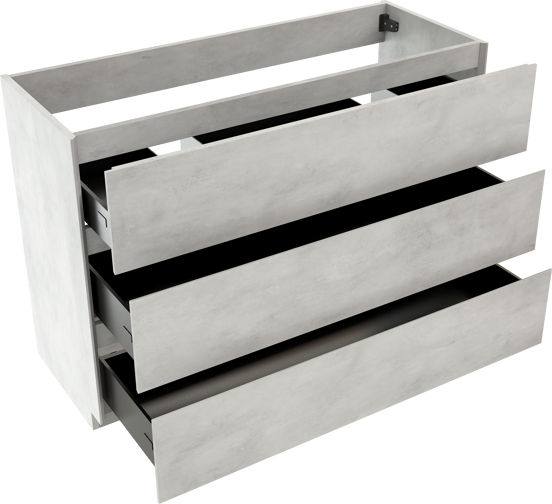 Storke Edge staande wastafelonderkast 120 x 46 cm beton zilvergrijs 3 lades 2 sifonuitsparingen