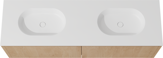 Balmani Eclips zwevend badkamermeubel 180 x 55 cm Natuur eik met Tablo Oval dubbele wastafel in Solid Surface mat wit